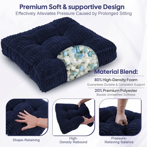 idee-home Recliner Cushions with Lumbar Support Pillow Set for Elderly | 20x20x5 Inch Recliner Seat Cushion Tufted, Large Square Seat Cushion Non-Slip Reduce Hip & Lumbar Pain - color: Navy Seat&lumbar