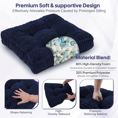 idee-home Recliner Cushions with Lumbar Support Pillow Set for Elderly | 20x20x5 Inch Recliner Seat Cushion Tufted, Large Square Seat Cushion Non-Slip Reduce Hip & Lumbar Pain - color: Navy Seat&lumbar