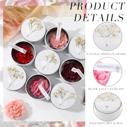 Threlaco 12 Pcs Flower Bridal Candles Set Bridesmaid Gift,Red Gradient | 2" Wax Scented Candle Bulk, with Dried Flower and Cans, for Wedding Shower Proposal Anniversaries Women Christmas Party Favor - color: Red Gradient