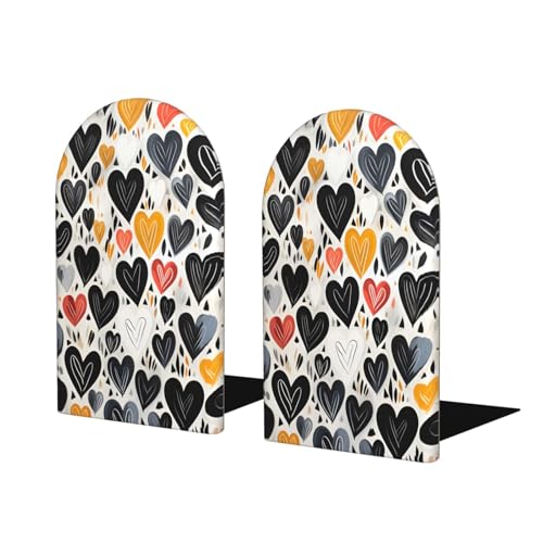 Black Heart Valentine's Wooden Bookends for Shelves Decorative Book Ends Universal Book Organizer Holder for Office, Heavy Books, Vinyl Records - color: Black Heart Valentine's