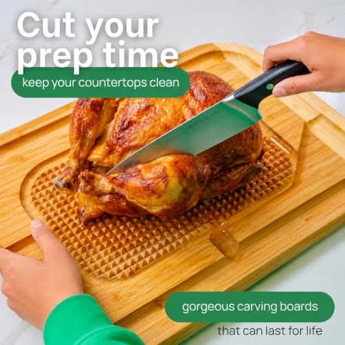 GREENER CHEF 18 Inch Extra Large Organic Turkey Carving Board with Lifetime Replacements - XL Wooden Butcher Block Meat Cutting Board with Pour Spout - Thanksgiving Cooking Essentials - size: 18"L x 13"W