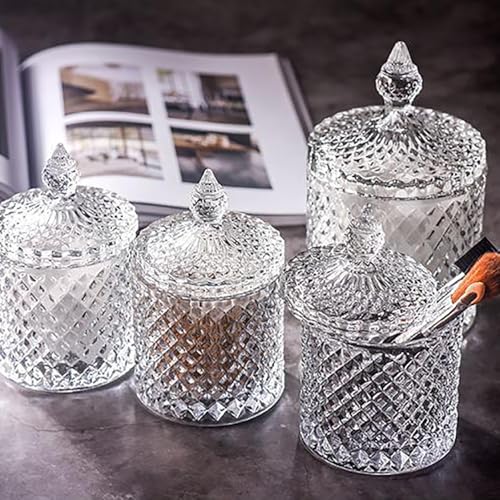 Colorful Crystal Glass Candy Snack Barrel Storage Jar Embossed Luxury Cookie Buffet Canister With Lids Jewelry Box Jar Biscuit Containers(Clear) - color: Cylinder-Clear