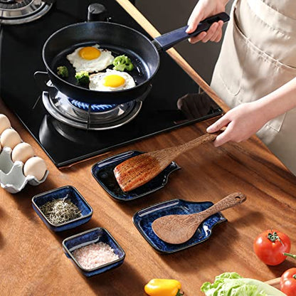 vancasso Stern Spoon Rest for Kitchen, Square Ceramic Spoon Holder for Stove Top, Heat Resistant Utensil Rest for Countertop, Dishwasher Safe, Kiln Blue, 2 Pack - color: Blue