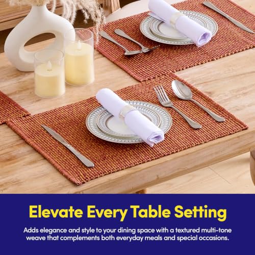 Sweet Home Collection 100% Cotton Placemats for Dining Room Rectangle Two Tone Woven Fabric 13" x 19" Soft Durable Table Mat Set, Set of 6, Rust - color: Rust, size: Rectangle 13" x 19"