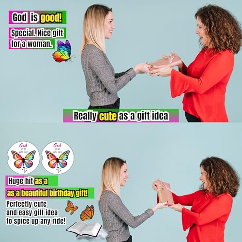 Christian Car Coasters for Cup Holders - 2 Pack Cute Butterfly Bible Verses Car Accessories for Women, Inspirational Faith Decor, Absorbent Ceramic Cup Holder Coaster for Car, Scripture Religious Gift