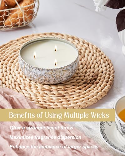 M&SENSE White Tea Scented Candles 12 oz, Large 3 Wick Soy Tin Candle, Over 40 Hour Burning Time, 100% Natural Vegan Wax, Relaxing Aromatherapy Aesthetic Candle Gift for Women Men - color: White Tea
