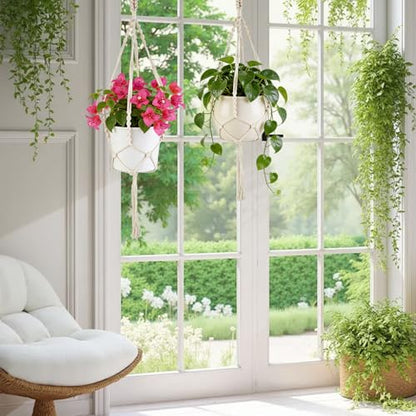 Oligei 2 Pack Macrame Plant Hanger, 34"/41" Hanging Planters for Indoor Plants, Strong Hanging Planter Holder with 2 Hooks (Pots Not Included)
