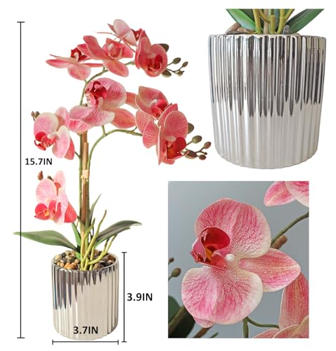 Fake Orchid Plant Artificial Flowers Pink Orchids in Ceramic Vase Faux Real Touch Flowers for Decorations Table Centerpiece Arrangements Fake Flowers that Look Real Home Decor