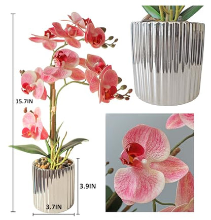 Fake Orchid Plant Artificial Flowers Pink Orchids in Ceramic Vase Faux Real Touch Flowers for Decorations Table Centerpiece Arrangements Fake Flowers that Look Real Home Decor