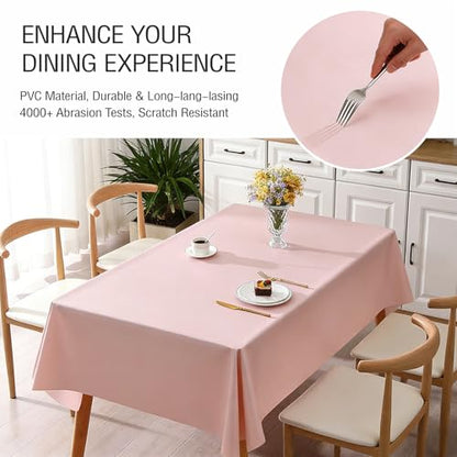 PVC Tablecloth Waterproof Rectangle Table Cloth, Oil Proof & 185°F Heat Resistant Wipeable Cover, Heavy Duty Non for Kitchen Dining Camping Festivities (70"x55") (Light Pink) - color: Light Pink