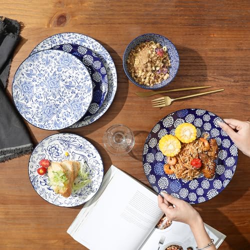 Selamica Ceramic Dinner Plates set of 4, 10.5 Inch Ceramic Plates for Kitchen, Large Serving Plates for Pasta Salad Steak, Microwave Dishwasher Safe, Blue - size: 10.5 Inch