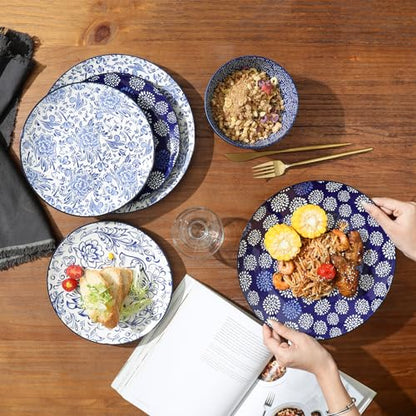Selamica Ceramic Dinner Plates set of 4, 10.5 Inch Ceramic Plates for Kitchen, Large Serving Plates for Pasta Salad Steak, Microwave Dishwasher Safe, Blue - size: 10.5 Inch