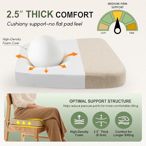 kingphenix Chair Cushions for Dining Chairs, Set of 6, 2.5 Inches Thick | High-Density Foam Kitchen Chair Cushions with Ties, Non-Slip Bottom and Removable Machine-Washable Covers, 17 x 16 in, Beige - color: Beige, size: 6 Count(Pack of 1)