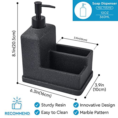 Dish Soap Dispenser with Sponge Holder,Liquid Hand and Dish Soap Dispenser and Spong Caddy with Brush Holder 3 in 1 Countertop Organizer for Kitchen Sink and Bathroom,Black - color: Black