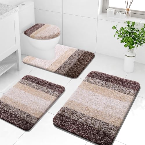 Arotive Microfiber Bathroom Rugs Sets 4 Piece, 24x16+30x20+24x20+17.5x15 | Brown, Soft Absorbent Bath Mats, Machine Wash Dry U-Shaped Contour Rug and Toilet Lid Cover for Bathroom - color: Brown, size: 30" X 20" + 24" X 16" + 24" X 20" + 17.5" X 15"