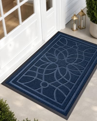 DEXI Front Door Mat Outside Entrance 3x5ft, Heavy Duty Non Slip, Blue | Low Profile Doormat with Rubber Back, Traps Dirt & Moisture, Easy to Clean, Fits Entryway, Patio, Garage - color: Blue, size: 35" X 59" (Rectangular)
