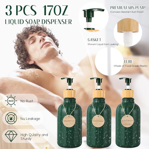 XLHOMO Bathroom Set 17PCS Bathroom Accessories with Trash Can 3PCS Lotion Soap Dispenser,Bathroom Accessories Set Green Bathroom Sets for Bathroom Decor - size: Bath Set, style: Dark Green