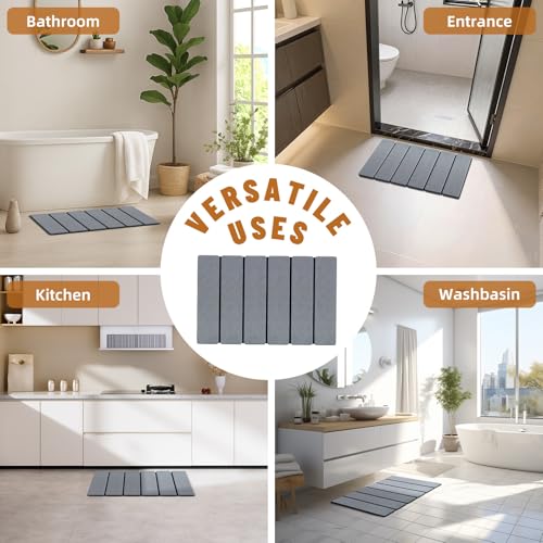 Luxspire Stone Bath Mat, Stone Mat Bathroom Foldable 24x16in 2PC, Dark Gray - color: Dark Gray