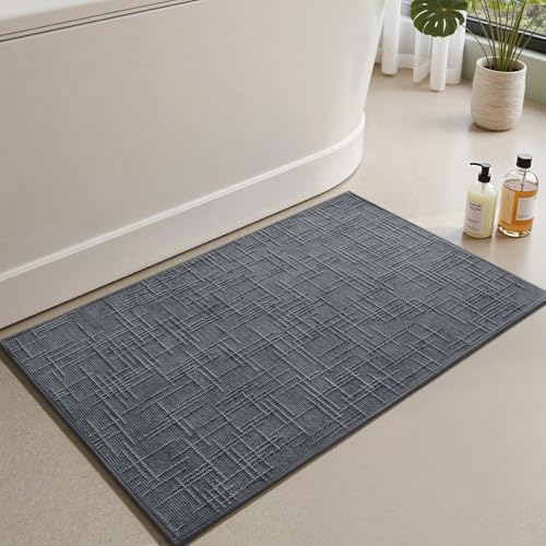 AMOAMI Bath Mat Non Slip Super Absorbent Quick Dry Bath Mats for Bathroom Floor Rubber Backing Washable Bathroom Rugs Modern Woven Jacquard Mat, Beside Tub Bath Rugs, 20" x 32", Darkgrey - color: Darkgrey, size: 20" x 32"