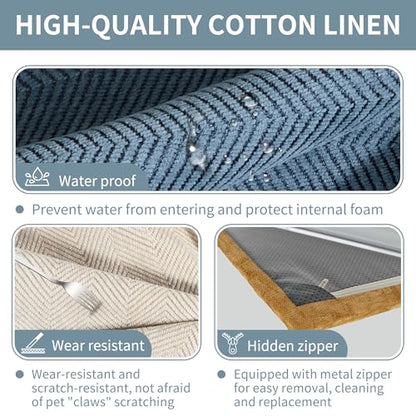 Bay Window Cushion, Bench Cushions Chenille Herringbone Fabric for Indoor Furniture, Mudroom, Reading Nook, Kitchen Dining Room, Breakfast Nook, 75D High-Resilience Foam, Non Slip Bottom - color: [Herringbone Weave] Far Mountain Blue