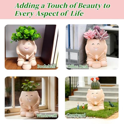 Funny Smiley Face Planter, Whimsical Flower Pot with Drainage Spout, Cute Succulent Planter for Indoor and Outdoor，Mother's Day Unique Gift for Plant Lovers