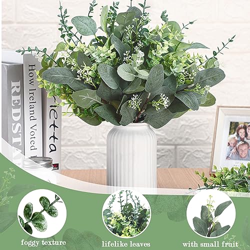 30 Pcs 6 Kind Mixed Eucalyptus Leaves Stem Bulk Artificial Greenery | Fake Silver Dollar Eucalyptus Bundle Faux Plants Greenery for DIY Bouquets Floral Arrangement Wedding Engagement Decor