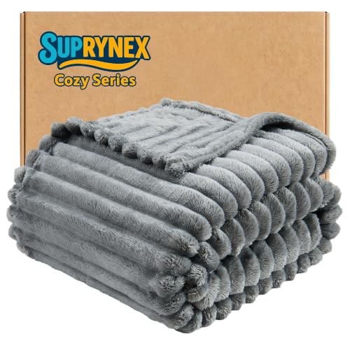 330GSM Ribbed Fleece Throw Blanket for Couch, Gray, 50"x60" | Super Soft Plush Flannel Blanket; Lightweight Home Decor; Gift for Her; All-Season Comfort for Couch, Sofa and Travel - color: Grey, size: Throw(50"x60")