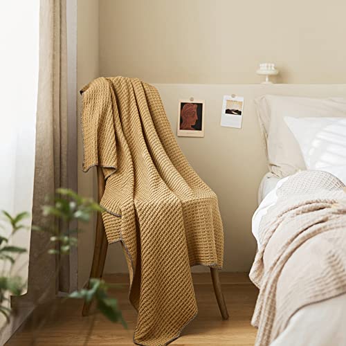 Cotton Waffle Weave Throw Blanket Soft Cozy Waffle Knitted Bed Throws for All Season, Lightweight Reversible Throw Blankets for Sofa Couch Bed (Tan,63"x51") - color: Tan
