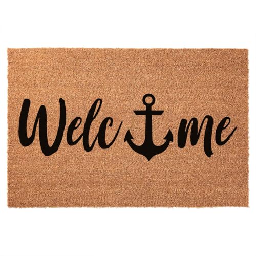 Funny Coir Doormat Anchor Welcome On Board Door Mat Entryway Outdoor Mat with Heavy Duty Front Porch Patio Decor Area Rugs Welcome Mats Entry Natural Coir Mat House Warming Gift Mat 23.7 x 15.7 inch - color: Anchor Welcome