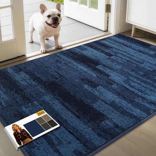 JSEI Dirt Trapper Door Mat 36"x60", Non-Slip Doormat, Blue | Entryway Rugs Washable,Trap Dirt Absorbent Welcome Floor Mat, Low Profile Dog Door Mats for Front Back Door, Wet Shoes & Paws - color: Blue, size: 36'' X 60''