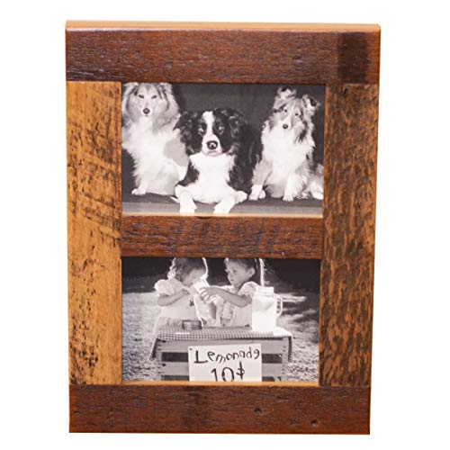 Rustic Wooden Collage Picture Frame, Wood Multi Photo Holder for Wall, Horizontal and Vertical Display, Reclaimed Barnwood, 2 Openings each 5x7 - size: 2 Openings