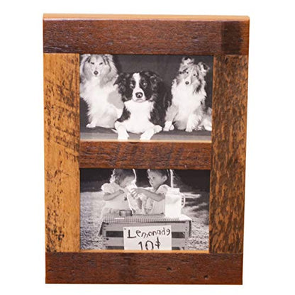 Rustic Wooden Collage Picture Frame, Wood Multi Photo Holder for Wall, Horizontal and Vertical Display, Reclaimed Barnwood, 2 Openings each 5x7 - size: 2 Openings