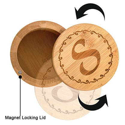 Tosnail 2 Pack Bamboo Salt and Pepper Holder Box with 2 Spoons, Spice Jars Containers, Seasoning Storage Box with Swivel Lid and Magnet Lock - 6 oz Capacity