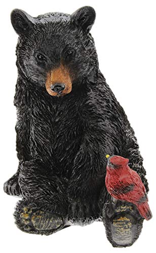 The Bridge Collection Black Bear and Cardinal Friend Figurine | Hand Painted Realistic Bear Decor For Cabin, Home or Garden Decor