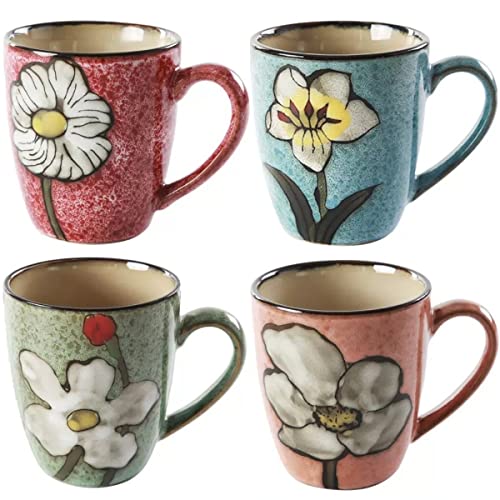 Ceramics 12oz Coffee mugs,Coffee cups,Tea mugs,Kiln Glazing Process,Microwave and Dishwasher Safe, Perfect For Tea, Espresso, Latte - Porcelain Mugs for Kitchen or Cafe (Red+Blue+Green+Pink)
