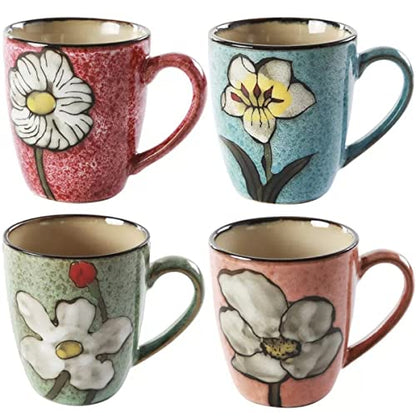 Ceramics 12oz Coffee mugs,Coffee cups,Tea mugs,Kiln Glazing Process,Microwave and Dishwasher Safe, Perfect For Tea, Espresso, Latte - Porcelain Mugs for Kitchen or Cafe (Red+Blue+Green+Pink)
