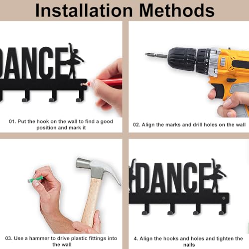 MAYJOYDIY Dance Ballet Metal Key Hook for Wall Ballerina Coat Rack 9.8×4.7inch Black Art Decor Key Holder with 5 Hooks for Gift Dance Classes Hats Towels Bags Hanging - style: DANCE Text