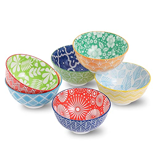 Dessert Bowls Set of 6 - Small Ceramic Bowls for Ice Cream, Snack, Rice - Colorful Cute Style - Microwave and Dishwasher Safe - 4.75 Inch - 10 oz - size: 4.75 inch
