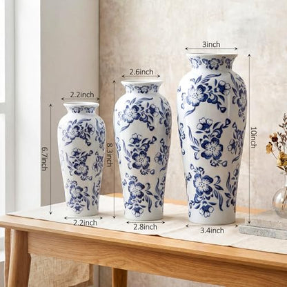 LemonRoad 3 Pack Chinoiserie Vases Porcelain Blue and White Vases for Flowers Pottery Chinoiserie Ceramic Vase for Living Room Mother's Day Decor Table Centerpiece, 6.7", 8.3", 10"(Lotus) - style: Lotus