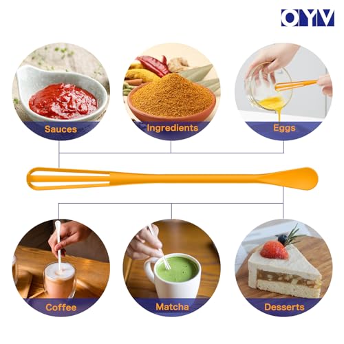 OYV 2-In-1 Mini Whisk and Spoon, Set of 2, 8.5-Inch, White/Yellow | Flexible And Lightweight, Comfortable Long Handle, Easy To Store, BPA-Free, For Eggs, Sauces, Coffee And Hot Chocolate - color: White+Yellow