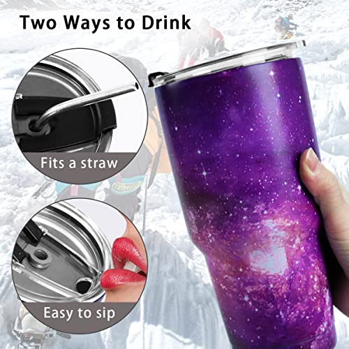 SYACOT 30oz Tumbler Double Wall Stainless Steel Vacuum Insulated Travel Mug with Splash-Proof Lid Metal Straw and Brush - color: Starry Sky-30oz