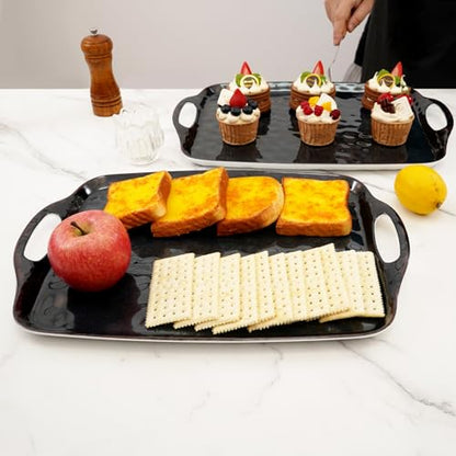 TP Melamine Serving Trays with Handles, 17” x 12”, Set of 2, Retro Black | Rectangular Trays, Serving platters for Food and Meat, Dishwasher Safe, Lightweight, Break-resistant - color: Retro Black, size: 17" x 12"