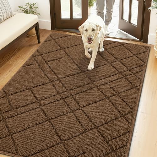 hicorfe Door Mat Indoor Entrance,48"x32" Non Slip Geometric Indoor Door Mat - color: Brown, size: 48" x 32" (Rectangular)