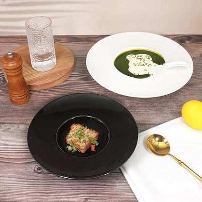 Ceramics Rimmed Soup Bowls 8.5 oz, Black 10.4 inch Exquisite small soup plate Set of 4, Pasta plates With Rim is the best choice for hotels, kitchens, fine restaurants and gourmets - color: Black, size: 10.4 Inch-8.5 oz