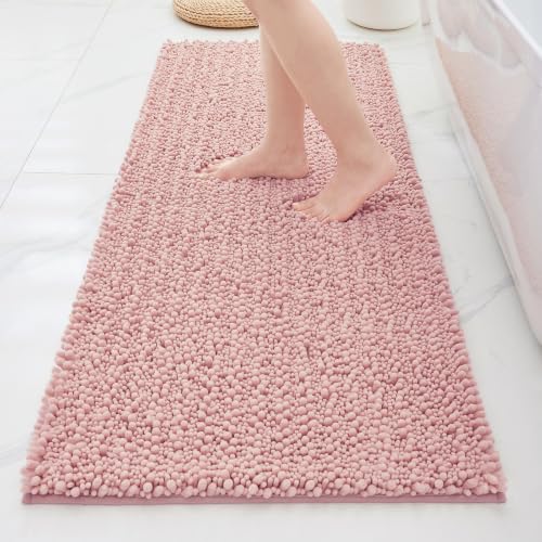 ILANGO Bathroom Rugs Pink 44x24,Extra Soft Absorbent Chenille Bath Rugs,Thick Non-Slip Shaggy Bath Mat,Machine Washable Quick Dry Shaggy Bath Mats for Bathroom Floor, Tub, Shower Accessories - color: Pink, size: 24"×44" Bathroom Rug
