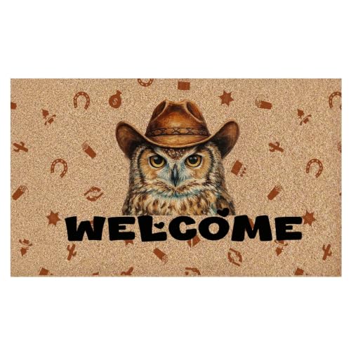 Western Owl Bird Welcome Faux Coco Coir Doormat Door Mat, Southwestern Cowboy Bird Decorative Welcome Doormat for Home Indoor Outdoor Porch Front Door Entrance Outside, 17x30 Inch - color: Home 4