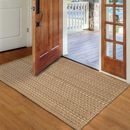 Tan Brown Boho Braided Entryway Rug 2x3 ft,Solid Indoor Small Area Doormat | Neutral solid braided mat suitable for front porch,bathroom,kitchen and bedroom indoor daily use - size: 2'x3'(Rectangular)