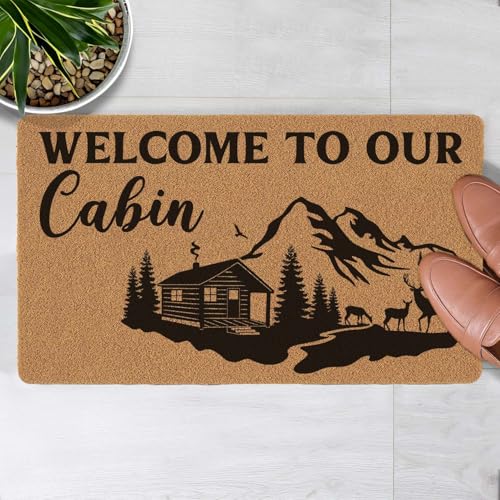 Welcome Door Mat Welcome to Our Cabin Outdoor Indoor Entrance, Low-Profile Floor Mats Non Slip Durable Entrance Rugs for Entry, Patio, High Traffic Areas Front Door, 17" x 29.5" - color: Welcome to Our Cabin