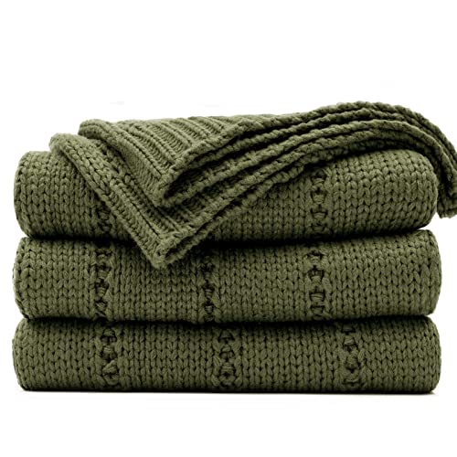 RECYCO Cable Knit Moss Green Throw Blanket Twin Size for Couch, Super Soft Warm Cozy Decorative Knitted Throw Blanket 3.6LB for Bed, Sofa, Chair Large 60"x80" | 3.6LB, Soft Lightweight Warmth Layer, Breathable All Season Use, Decorative Home Accent, for C