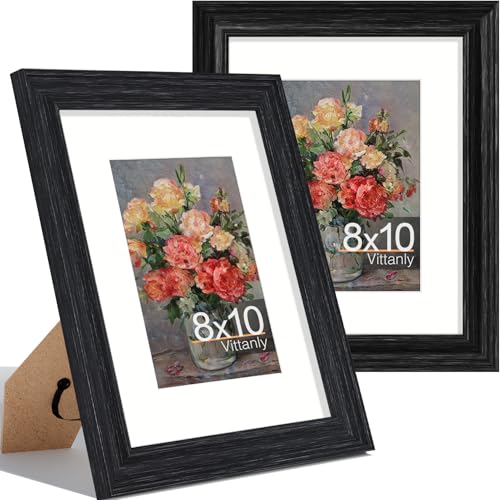 Vittanly 8x10 Picture Frames, Vintage Photo Frames, Distressed Black, 2-Pk | Display 5x7 Pictures with Mat or 8x10 without Mat, Rustic Frames Covered by Plexiglass, Wall & Tabletop Farmhouse Home Decor - color: Distressed Black, size: 8x10